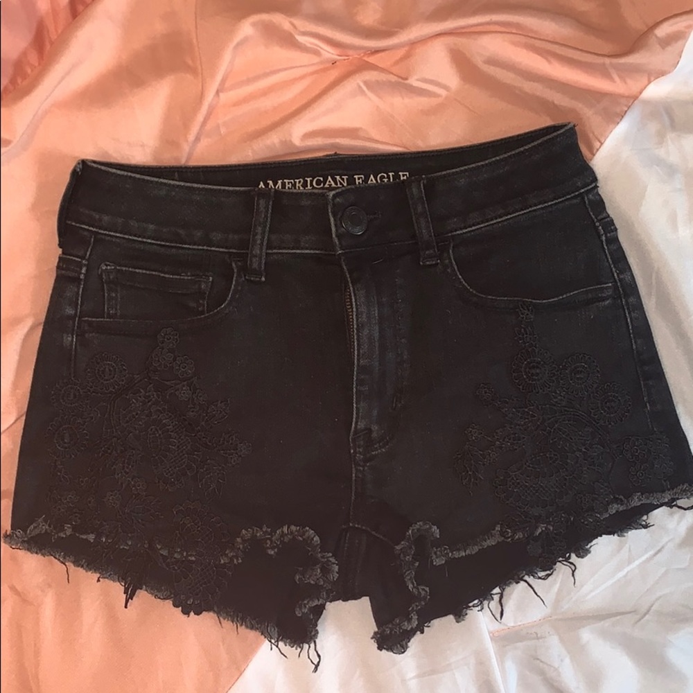 Black American eagle cut off shorts